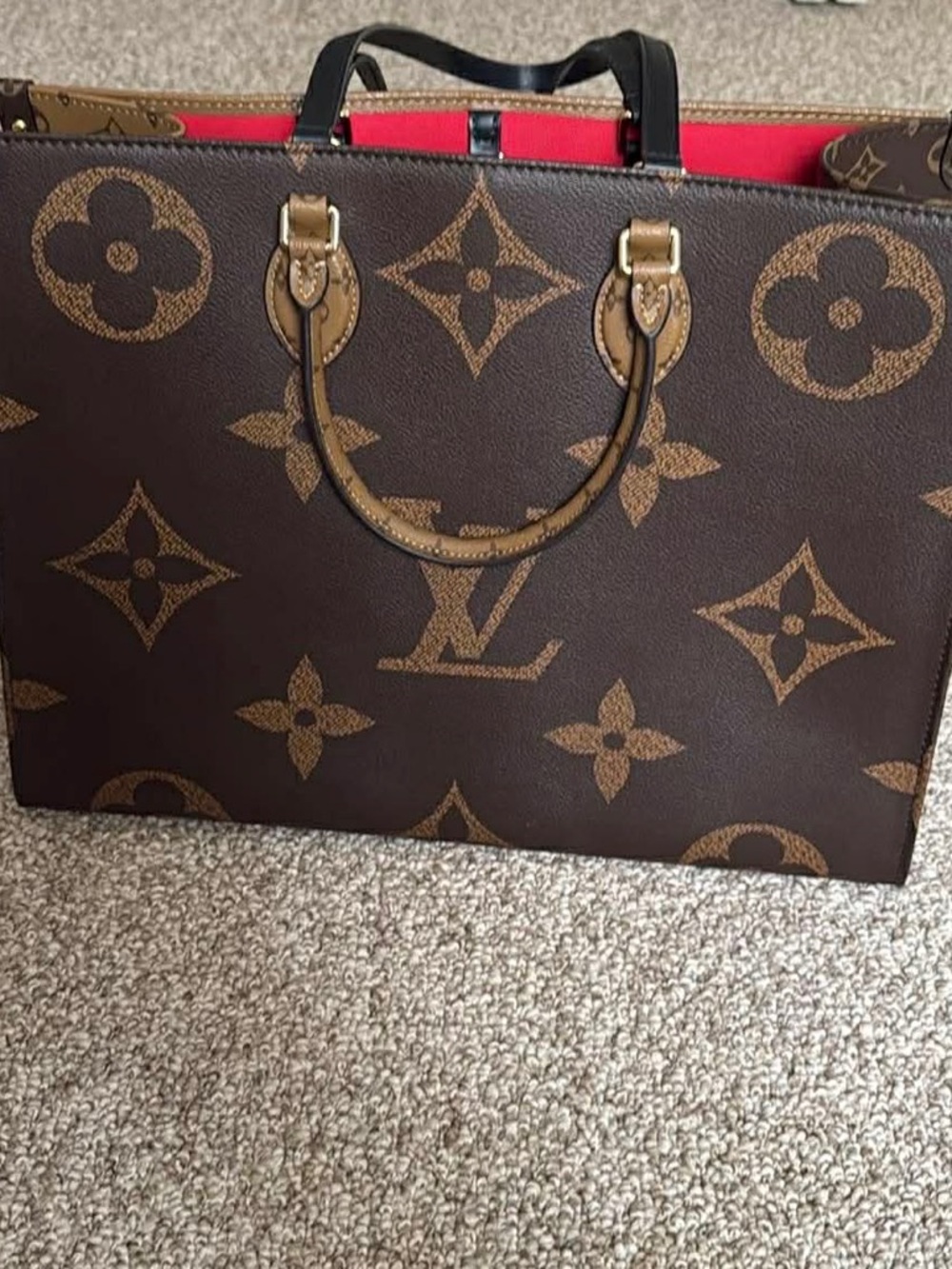 Louis Vuitton Monogram Canvas Tote with Red Interior Trim